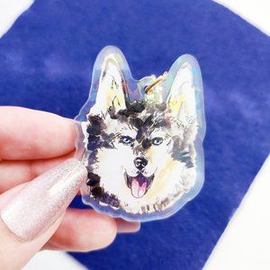 Husky Holographic Dog Keychain, Big Puppy Cute Keyring, Holo Pet Small Gift